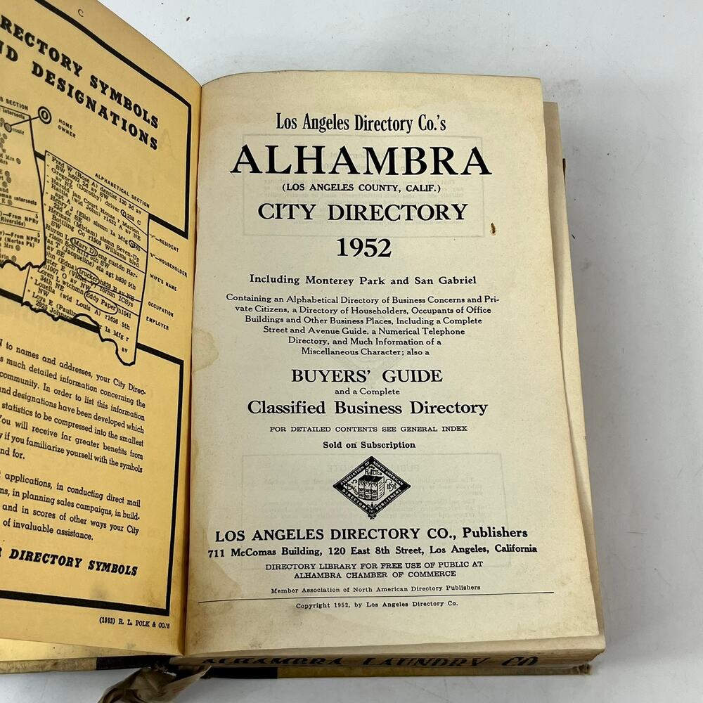 1952 CA Los Angeles Alhambra City Directory POOR Business Ancestry Genealogy Vtg - Picture 8 of 16